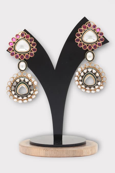 Shop Zaza By Somya Pink Pearls, Crystals Radiant Floral Kundan Studded Earrings at Aza Fashions Shop_Zaza By Somya_Pink Pearls, Crystals Radiant Floral Kundan Studded Earrings _at_Aza_Fashions