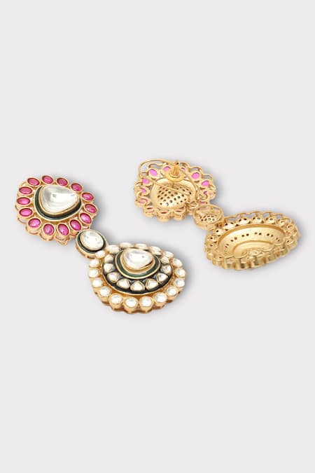 Shop Zaza By Somya Pink Pearls, Crystals Radiant Floral Kundan Studded Earrings Online at Aza Fashions Shop_Zaza By Somya_Pink Pearls, Crystals Radiant Floral Kundan Studded Earrings _Online_at_Aza_Fashions