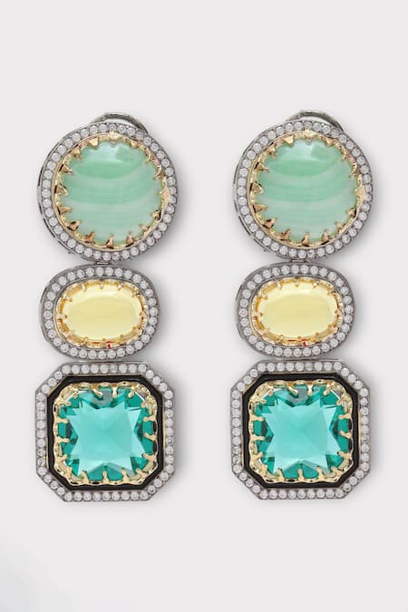 Shop Zaza By Somya Multi Color Stones Serenity Geometric Studded Earrings at Aza Fashions Shop_Zaza By Somya_Multi Color Stones Serenity Geometric Studded Earrings _at_Aza_Fashions