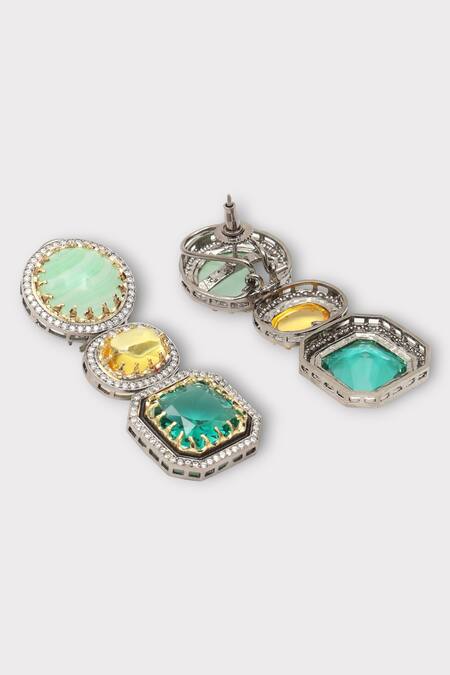 Zaza By Somya Multi Color Stones Serenity Geometric Studded Earrings Online at Aza Fashions Zaza By Somya_Multi Color Stones Serenity Geometric Studded Earrings _Online_at_Aza_Fashions