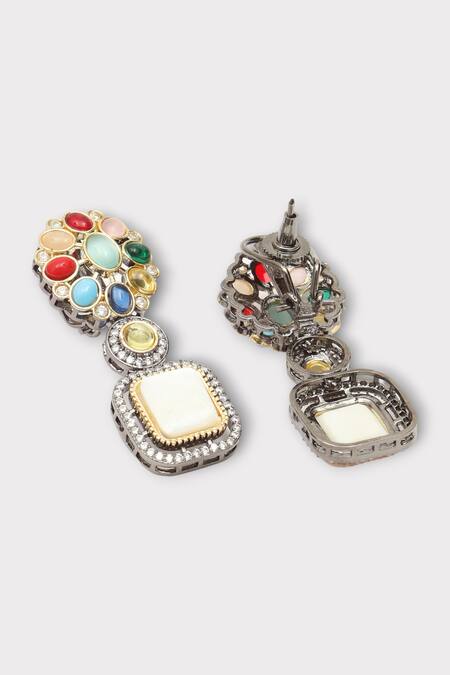 Zaza By Somya Multi Color Stones Allure Floral Studded Earrings Online at Aza Fashions Zaza By Somya_Multi Color Stones Allure Floral Studded Earrings _Online_at_Aza_Fashions