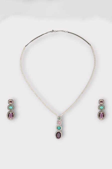 Zaza By Somya Multi Color Stone Treasure Studded Necklace Set 