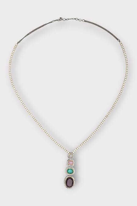 Buy Zaza By Somya Multi Color Stones Treasure Studded Necklace Set Online at Aza Fashions Buy_Zaza By Somya_Multi Color Stones Treasure Studded Necklace Set _Online_at_Aza_Fashions