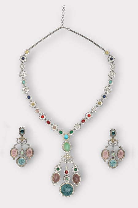 Zaza By Somya Floral Vine Stone Studded Necklace Set 