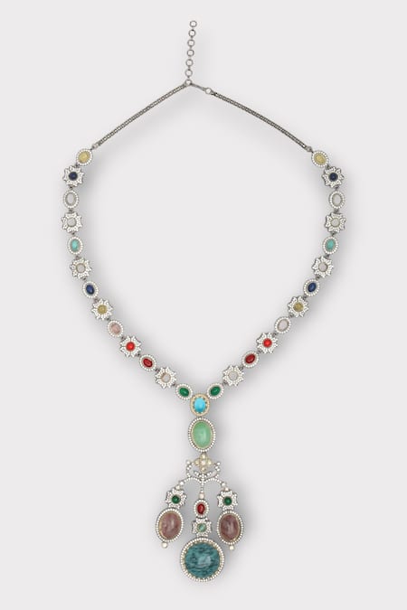 Buy Zaza By Somya Multi Color Stones Floral Vine Studded Necklace Set Online at Aza Fashions Buy_Zaza By Somya_Multi Color Stones Floral Vine Studded Necklace Set _Online_at_Aza_Fashions