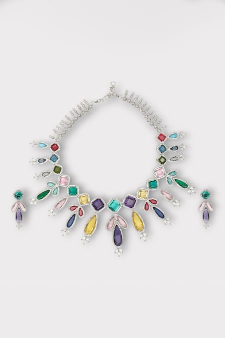 Zaza By Somya Multi Color Stone Admiration Studded Drop Necklace Set 