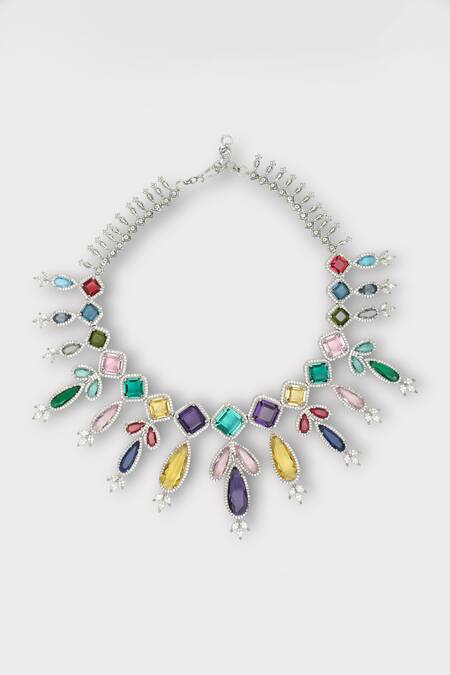 Buy Zaza By Somya Multi Color Stones Admiration Studded Drop Necklace Set Online at Aza Fashions Buy_Zaza By Somya_Multi Color Stones Admiration Studded Drop Necklace Set _Online_at_Aza_Fashions