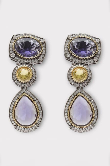 Zaza By Somya_Multi Color Stones Opulent Drop Studded Necklace Set _Online_at_Aza_Fashions