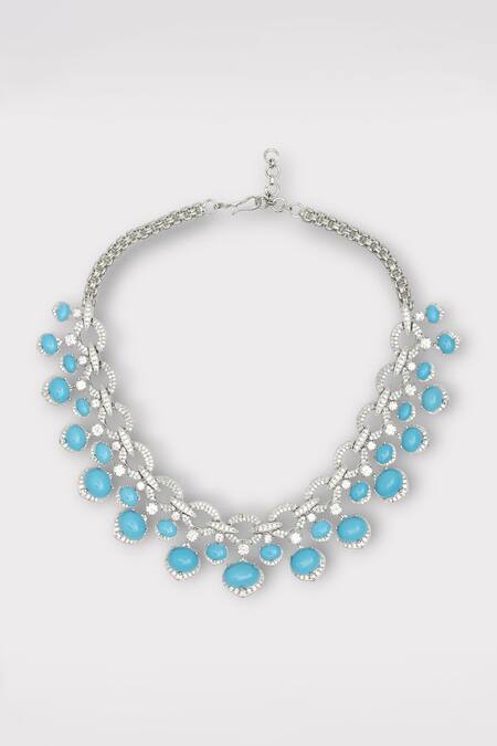 Buy Zaza By Somya Blue Imitation Diamonds Stone Studded Interlinked Necklace Set Online at Aza Fashions Buy_Zaza By Somya_Blue Imitation Diamonds Stone Studded Interlinked Necklace Set _Online_at_Aza_Fashions