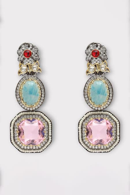 Zaza By Somya_Multi Color Stones Cherish Geometric Studded Necklace Set _Online_at_Aza_Fashions