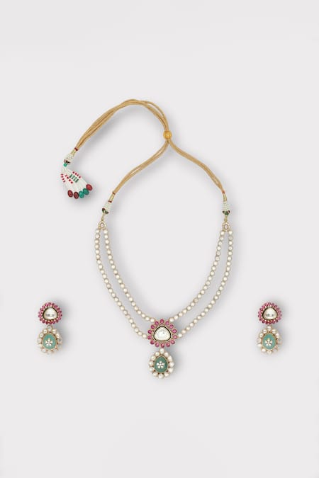 Zaza By Somya Enchant Polki Studded Double Layer Necklace Set 