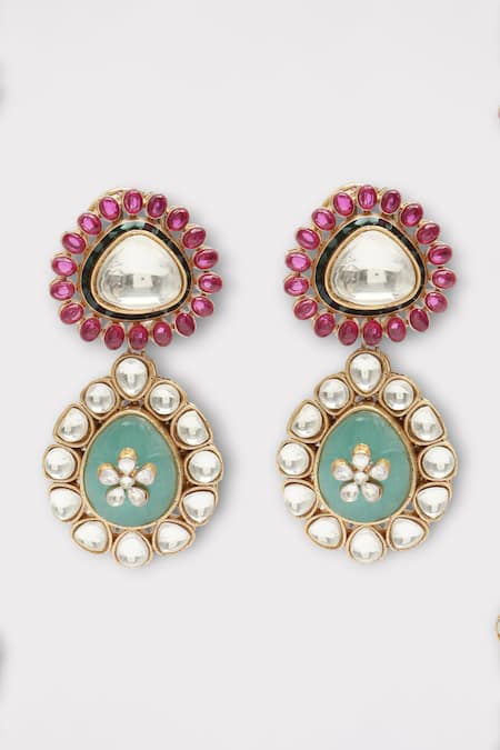 Zaza By Somya Pink Pearls, Stones Enchant Polki Studded Double Layer Necklace Set Online at Aza Fashions Zaza By Somya_Pink Pearls, Stones Enchant Polki Studded Double Layer Necklace Set _Online_at_Aza_Fashions