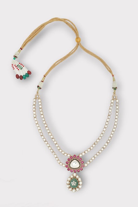 Buy Zaza By Somya Pink Pearls, Stones Enchant Polki Studded Double Layer Necklace Set Online at Aza Fashions Buy_Zaza By Somya_Pink Pearls, Stones Enchant Polki Studded Double Layer Necklace Set _Online_at_Aza_Fashions
