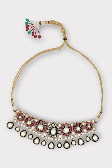 Shop Zaza By Somya Red Diamonds, Stones Royal Highness Polki Choker Necklace Set at Aza Fashions Shop_Zaza By Somya_Red Diamonds, Stones Royal Highness Polki Choker Necklace Set _at_Aza_Fashions