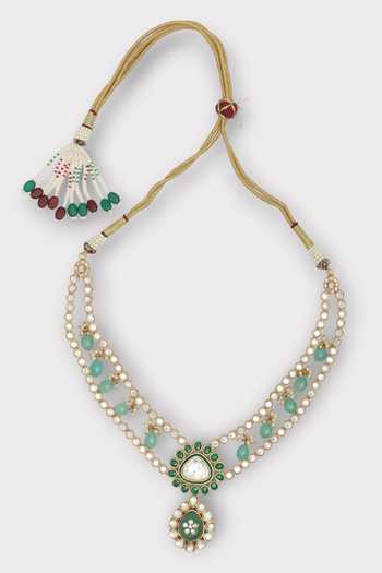 Zaza By Somya Green Beads, Pearls, Diamonds Swoon Double Layer Polki Studded Necklace Set at Aza Fashions Zaza By Somya_Green Beads, Pearls, Diamonds Swoon Double Layer Polki Studded Necklace Set _at_Aza_Fashions