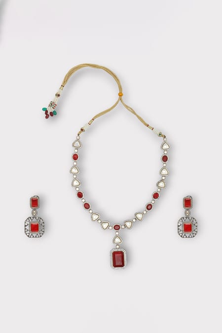 Zaza By Somya Ton Synthetic Ruby Studded Necklace Set 