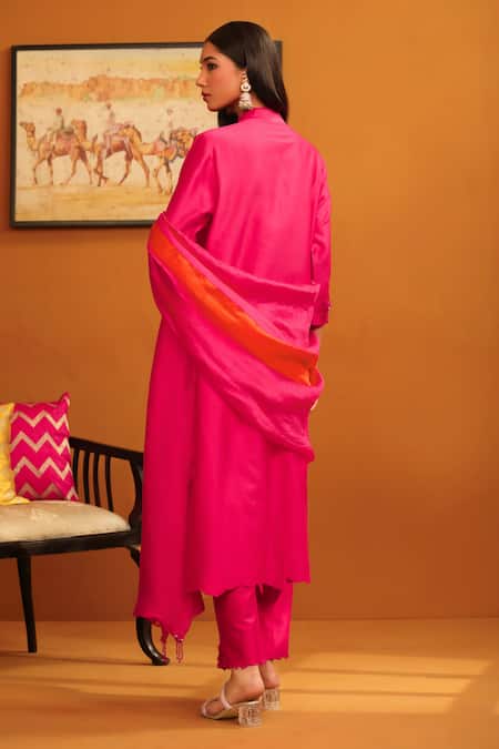 Omana By Ranjana Bothra Floral Applique Kurta Trouser Set 