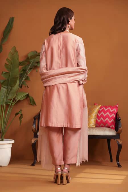 Omana By Ranjana Bothra Floral Applique Pink Kurta Trouser Set 