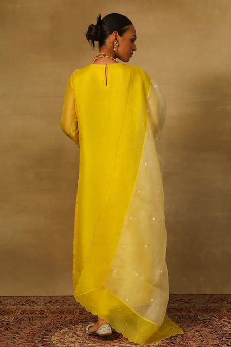 Neha Poddar Cutwork Embroidered Yellow Kurta Set 