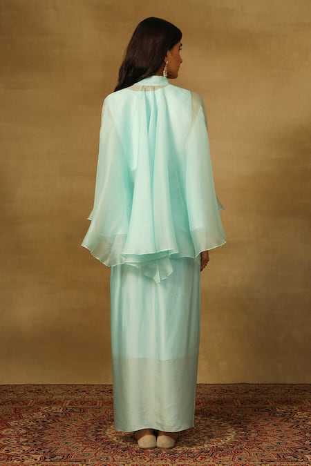 Neha Poddar Cutwork Embroidered Cape Top Skirt Set 