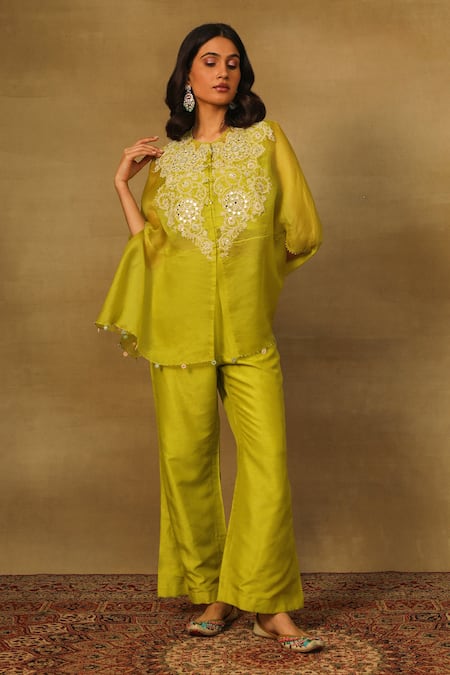 Neha Poddar Pearl Embroidered Short Kurta Pant Set 