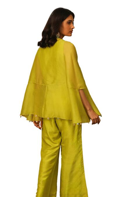 Buy_Neha Poddar_Green Silk, Organza Pearls, Mirrors Round Neck Embroidered Work Kurta Set _Online_at_Aza_Fashions