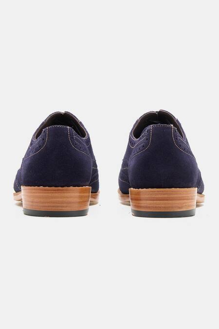Buy_Kozasko_Blue Stitchline Thread Navy Suede Wingtip Oxfords _Online_at_Aza_Fashions