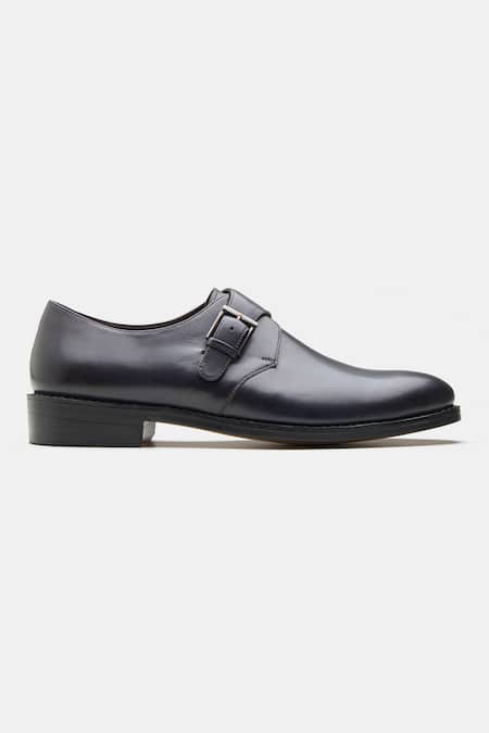 Kozasko_Blue Navy Monk Strap Leather Shoes _Online_at_Aza_Fashions