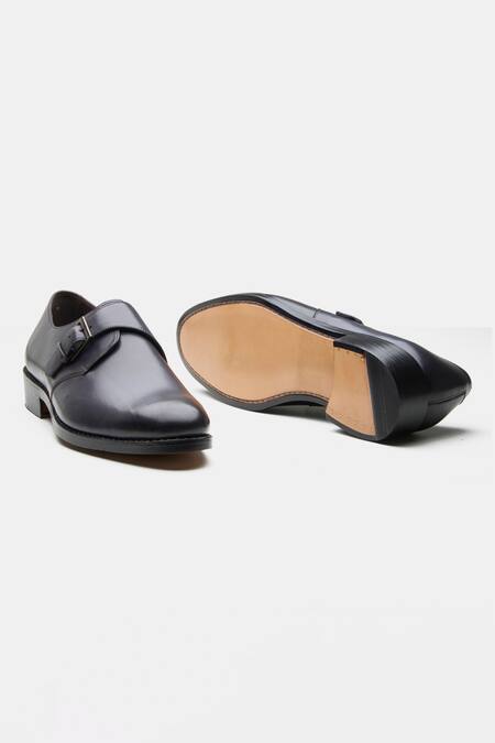 Shop_Kozasko_Blue Navy Monk Strap Leather Shoes _Online_at_Aza_Fashions