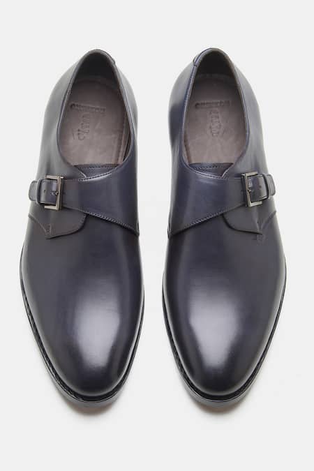 Kozasko Navy Monk Strap Leather Shoes 