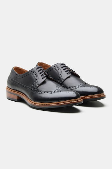 Kozasko Black Stitchline Thread Goodyear Welted Longwing Blucher Shoes 