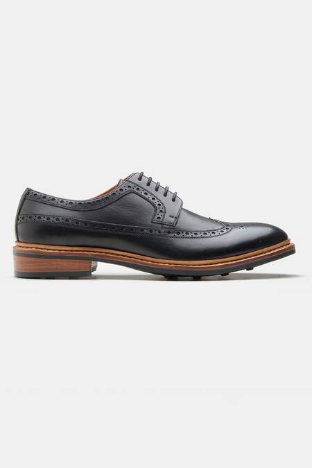 Kozasko_Black Stitchline Thread Goodyear Welted Longwing Blucher Shoes _Online_at_Aza_Fashions
