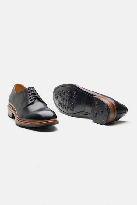 Shop Kozasko Black Stitchline Thread Goodyear Welted Plain Toe Blucher Shoes Online at Aza Fashions Shop_Kozasko_Black Stitchline Thread Goodyear Welted Plain Toe Blucher Shoes _Online_at_Aza_Fashions