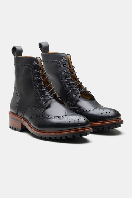 Kozasko Black Goodyear Welted Wingtip Brogue Boots 