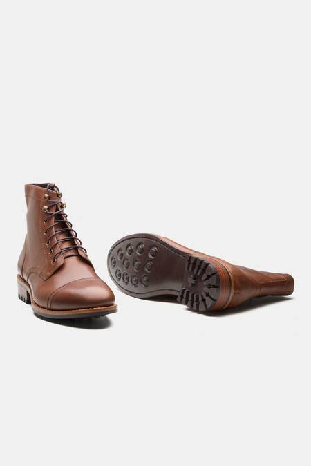Shop Kozasko Brown Goodyear Welted Oil Pull Up Leather Boots Online at Aza Fashions Shop_Kozasko_Brown Goodyear Welted Oil Pull Up Leather Boots _Online_at_Aza_Fashions