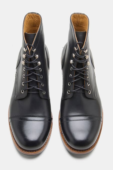 Shop_Kozasko_Black Leather Captoe Work Boots _at_Aza_Fashions