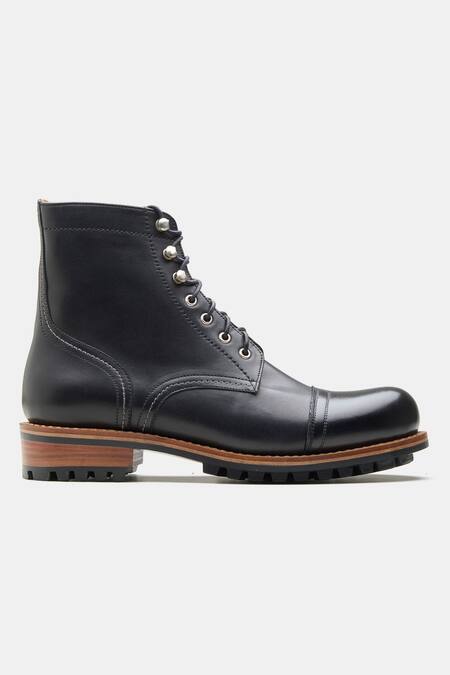 Kozasko_Black Leather Captoe Work Boots _Online_at_Aza_Fashions