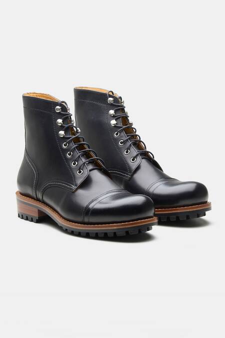 Buy_Kozasko_Black Leather Captoe Work Boots _Online_at_Aza_Fashions