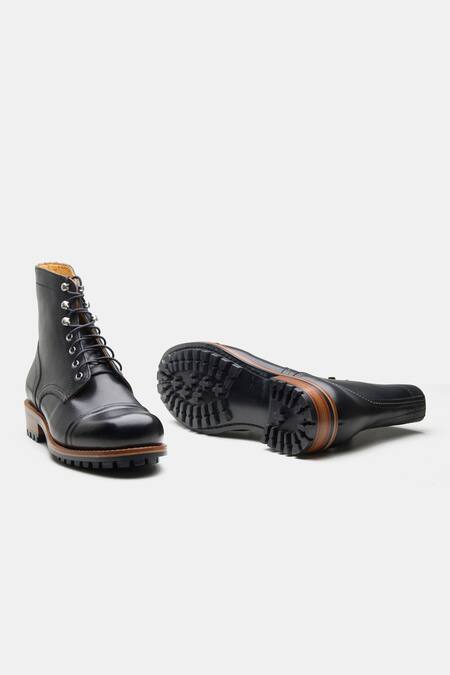 Shop_Kozasko_Black Leather Captoe Work Boots _Online_at_Aza_Fashions