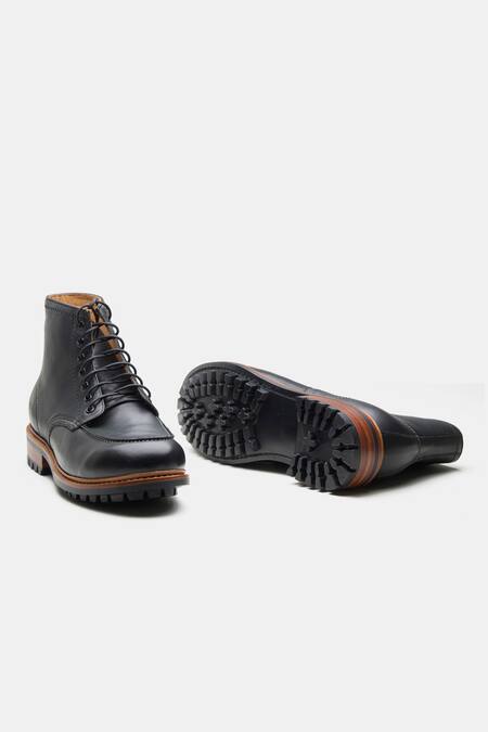 Shop Kozasko Black Goodyear Welted Moctoe Boots Online at Aza Fashions Shop_Kozasko_Black Goodyear Welted Moctoe Boots _Online_at_Aza_Fashions