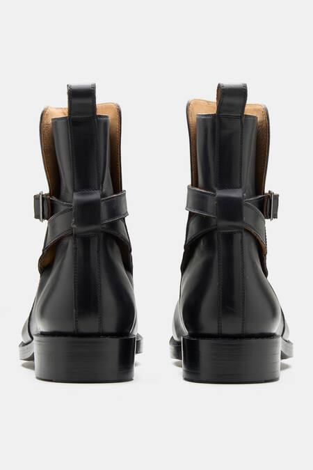 Buy_Kozasko_Black Goodyear Welted Buckle Strap Boots _Online_at_Aza_Fashions
