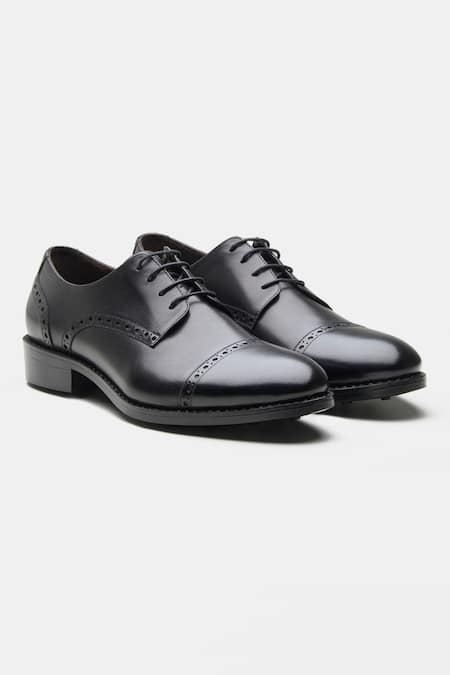 Kozasko Black Goodyear Welted Semi Brogue Captoe Derby Shoes 