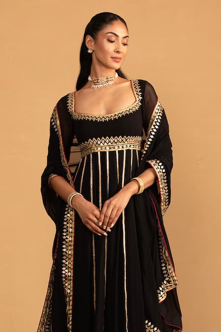 Buy Esha Koul Black Georgette Gota Patti Square Neck Embroidered Anarkali And Churidaar Set Online at Aza Fashions Buy_Esha Koul_Black Georgette Gota Patti Square Neck Embroidered Anarkali And Churidaar Set _Online_at_Aza_Fashions