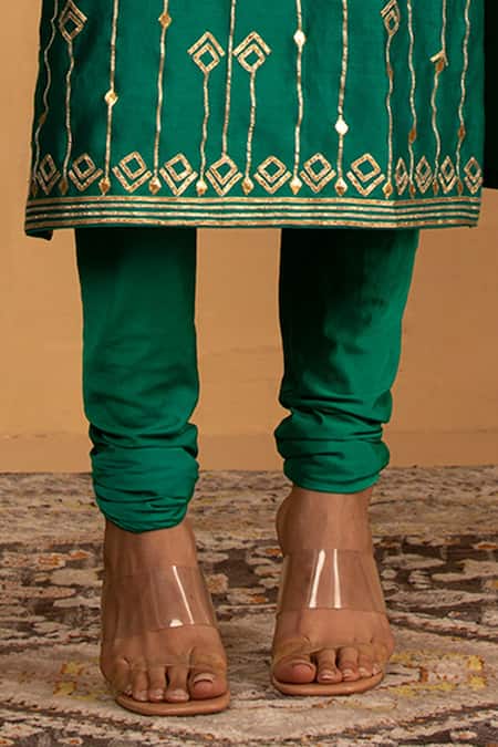 Buy_Esha Koul_Green Organza, Chanderi, Crepe Gota Patti Embroidered Kurta And Churidaar Set _Online_at_Aza_Fashions