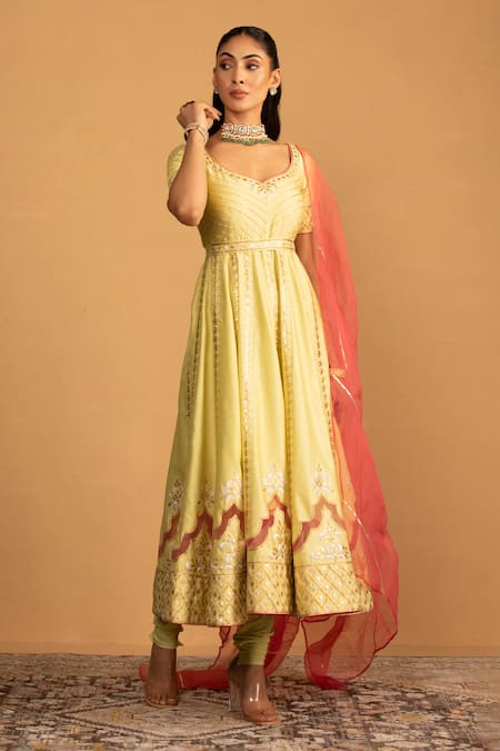 Esha Koul Chanderi Embroidered Anarkali & Churidar Set 