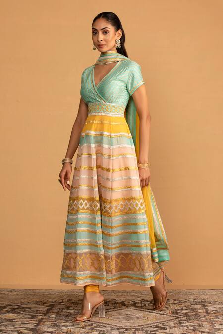 Esha Koul Multi Color Organza, Net, Chanderi, Embroidered Anarkali And Churidaar Set Online at Aza Fashions Esha Koul_Multi Color Organza, Net, Chanderi, Embroidered Anarkali And Churidaar Set _Online_at_Aza_Fashions
