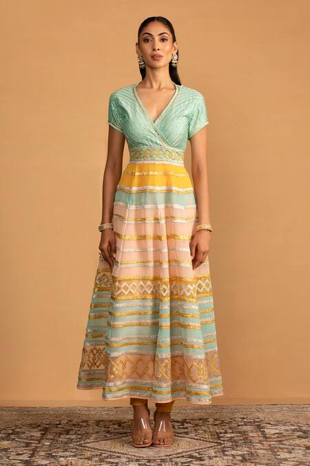 Buy Esha Koul Multi Color Organza, Net, Chanderi, Embroidered Anarkali And Churidaar Set Online at Aza Fashions Buy_Esha Koul_Multi Color Organza, Net, Chanderi, Embroidered Anarkali And Churidaar Set _Online_at_Aza_Fashions