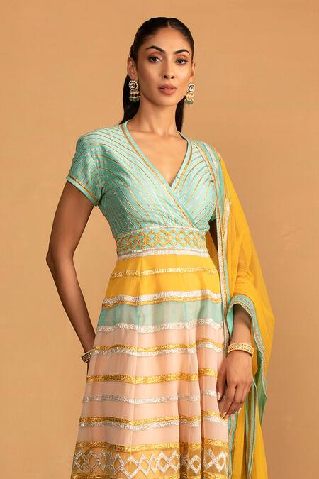 Esha Koul Multi Color Organza, Net, Chanderi, Embroidered Anarkali And Churidaar Set at Aza Fashions Esha Koul_Multi Color Organza, Net, Chanderi, Embroidered Anarkali And Churidaar Set _at_Aza_Fashions