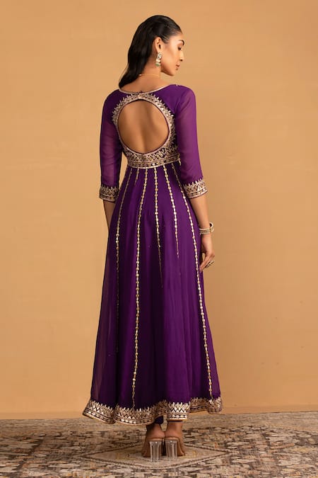 Esha Koul Purple Georgette Embroidery Gota Square Embellished Anarkali And Churidar Set  2