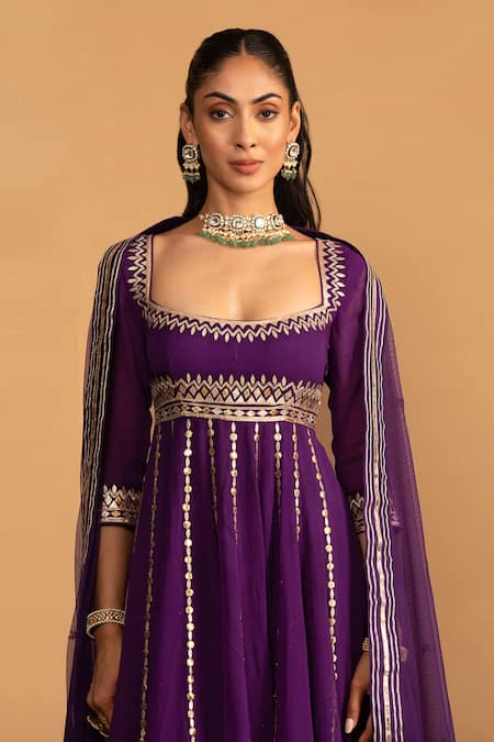 Esha Koul Purple Georgette Embroidery Gota Square Embellished Anarkali And Churidar Set  3